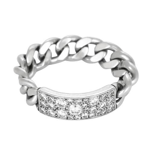 54 Dior - Bague souple gourmette or blanc et diamants 58 Facettes DV31405-1