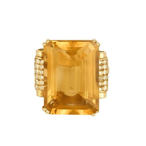 Bague 51.5 Élégante bague cocktail en or jaune, citrine, diamants 58 Facettes DV31371-1