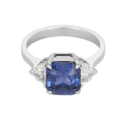 Bague 53 Élégante bague en or blanc, saphir de Ceylan non chauffé : 4,99 carat et diamants : 0,20 carat 58 Facettes DV32014-1