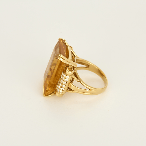 Bague 51.5 Élégante bague cocktail en or jaune, citrine, diamants 58 Facettes DV31371-1