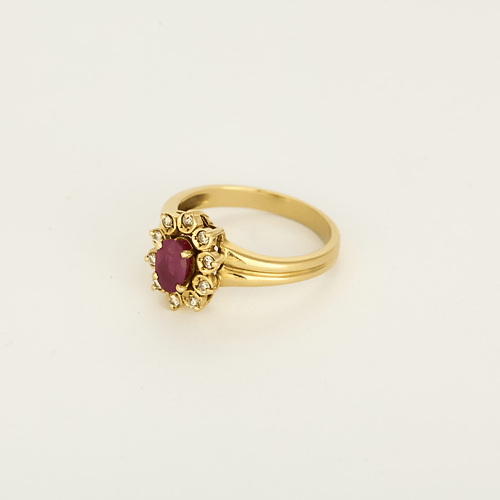 Bague 54 Bague marguerite en or jaune, rubis : 0,50 carat et diamants : 0,10 carat 58 Facettes DV32155-2
