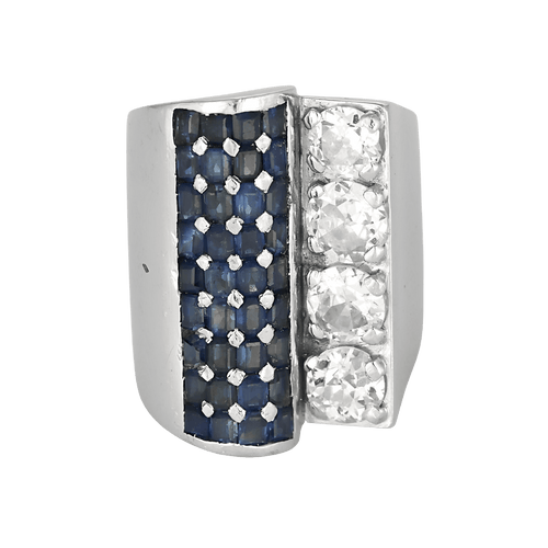 Bague 55 Sculpturale Bague Art Déco en platine, diamants 2 cts et saphirs. 58 Facettes DV31937-1
