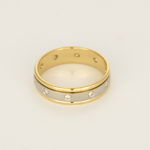 Bague 61 Élégante bague jonc en or jaune et or blanc, diamants : 0,45 carat 58 Facettes DV32130-1