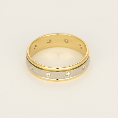 Bague 61 Élégante bague jonc en or jaune et or blanc, diamants : 0,45 carat 58 Facettes DV32130-1
