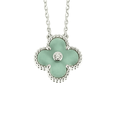 Van Cleef & Arpels - Holiday Pendant 2022 - Rare Collier Alhambra Vintage en or blanc, diamant, porcelaine de Sévres turquoise