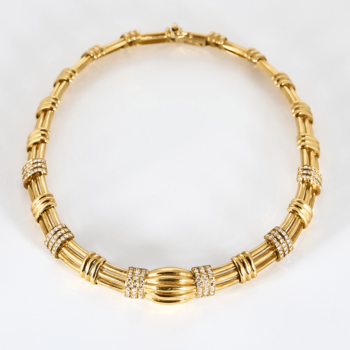 BOUCHERON - Rare collier en or jaune et diamants. Vintage. 1980.