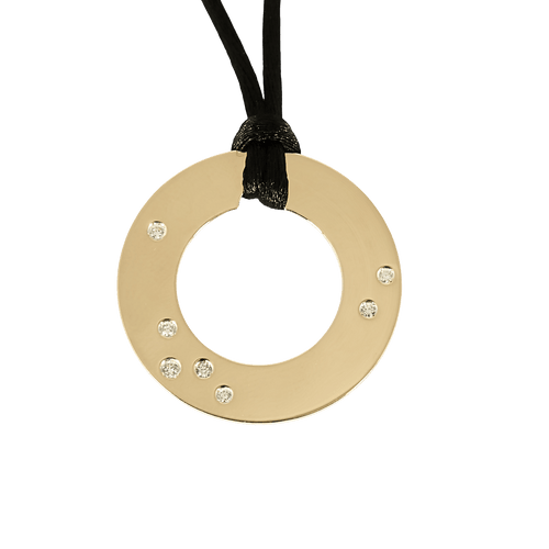 Dinh Van - Cible - Élégant pendentif en or blanc, diamants sur cordon noir 58 Facettes DV32132-1