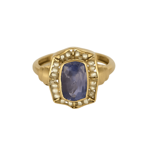 Bague 53 Bague en or jaune, saphir : 2 carats et perles blanches de semences 58 Facettes DV31672-4
