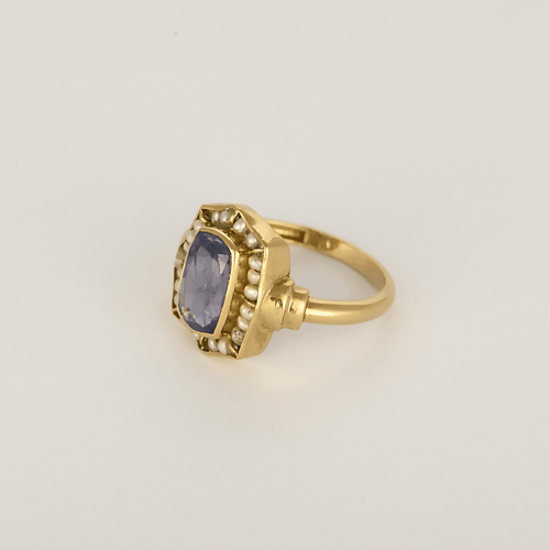 53 Bague en or jaune, saphir : 2 carats et perles blanches de semences 58 Facettes DV31672-4