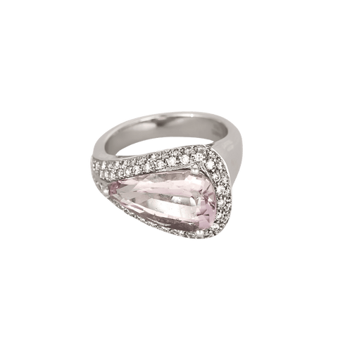 54 Élégante bague moderniste en or blanc, topaze rose : 5 carats et diamants : 0,60 carat 58 Facettes DV32511-1