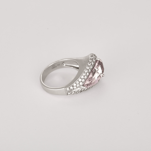 54 Élégante bague moderniste en or blanc, topaze rose : 5 carats et diamants : 0,60 carat 58 Facettes DV32511-1