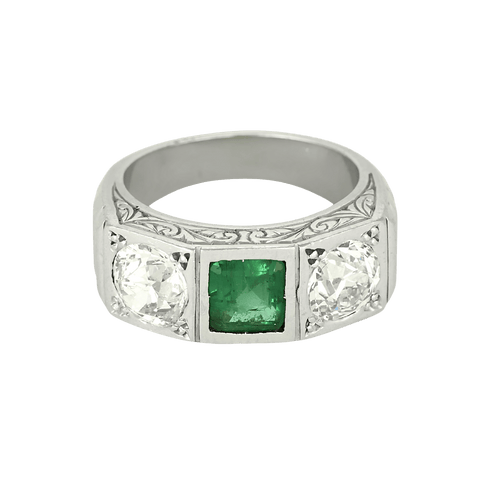 Bague Platine Diamant and Emeraude