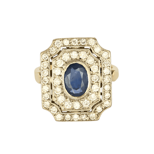 45 Bague en or jaune et or gris, saphirs et diamants. Style Art Déco. 58 Facettes DV26158-14