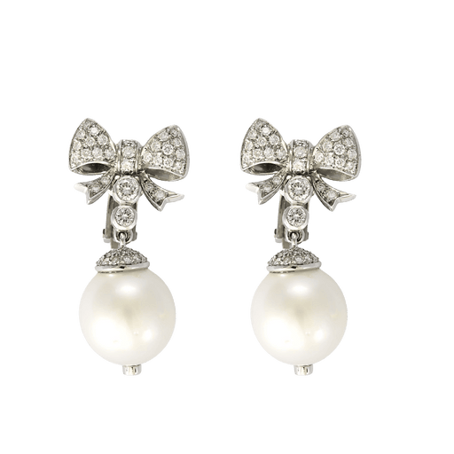 Boucles d'oreilles Boucles d'oreilles en or blanc, perles de cultures et diamants : 0,80 carat 58 Facettes DV31450-48