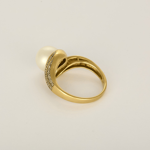 58 Bague en Or jaune 18k Perle de culture blanche 58 Facettes DV32806-6