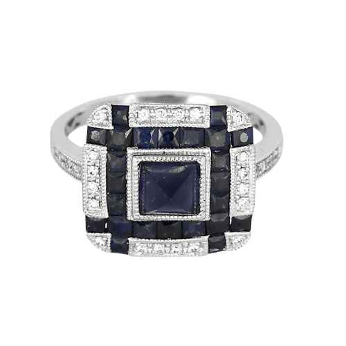 55 Elegante Bague en platine, saphirs de synthèse et diamants. 58 Facettes DV16236-10