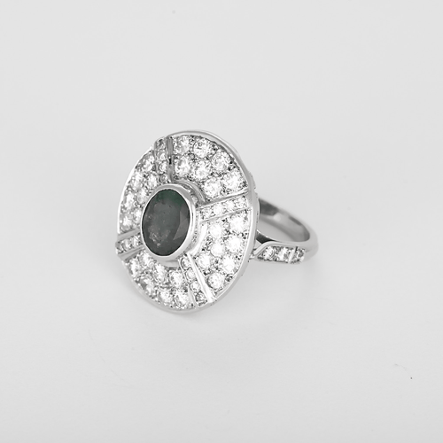 54 Bague en Or blanc 18k Emeraude and Diamant 58 Facettes DV26158-17