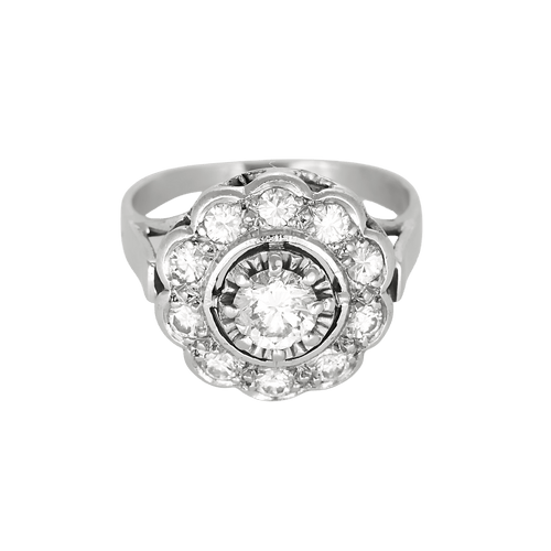 53 Bague marguerite en or blanc, platine et diamants : 1, 05 carat environ 58 Facettes DV32701-1