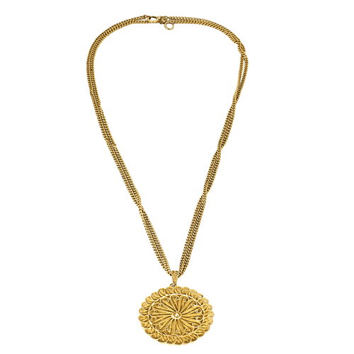 Collier en or jaune à maille gourmette et pendentif filigrané à motif de fleur 58 Facettes DV32806-5