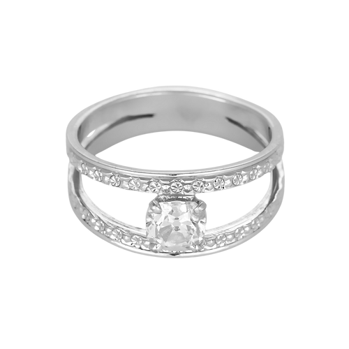 Bague en or gris double jonc et diamant