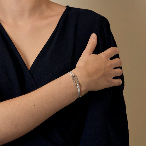 DINH VAN - Maillon L - Bracelet cordon, or gris et diamants 58 Facettes DV33379-3