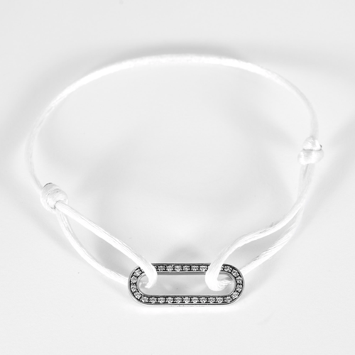 DINH VAN - Maillon L - Bracelet cordon, or gris et diamants 58 Facettes DV33379-3