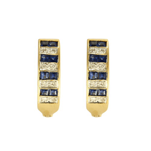Élégantes boucles d'oreilles en or jaune, saphirs et diamants 58 Facettes DV31842-5