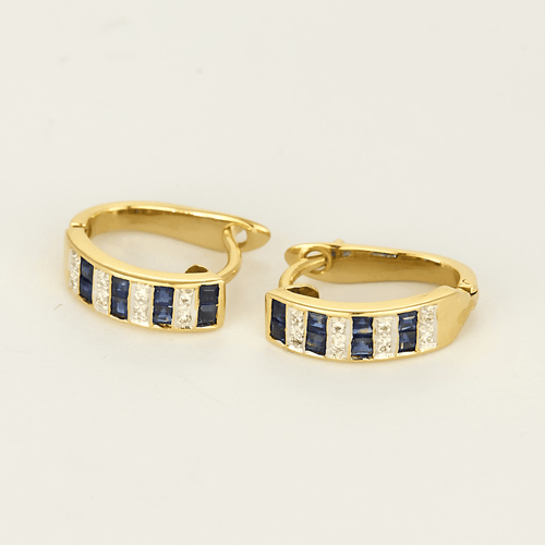 Élégantes boucles d'oreilles en or jaune, saphirs et diamants 58 Facettes DV31842-5
