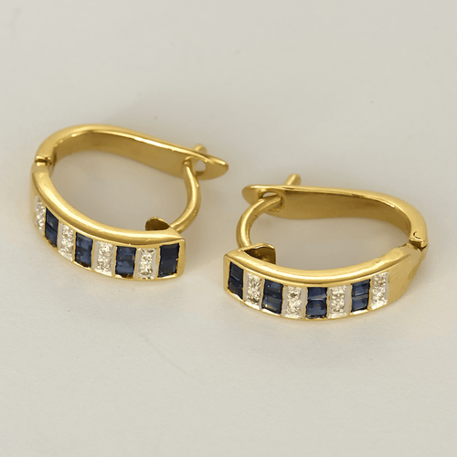 Élégantes boucles d'oreilles en or jaune, saphirs et diamants 58 Facettes DV31842-5