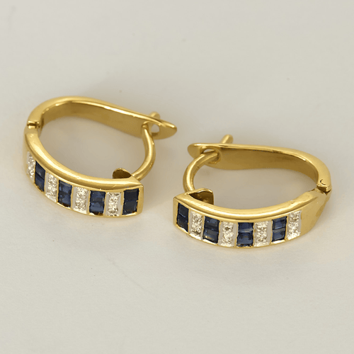 Élégantes boucles d'oreilles en or jaune, saphirs et diamants 58 Facettes DV31842-5