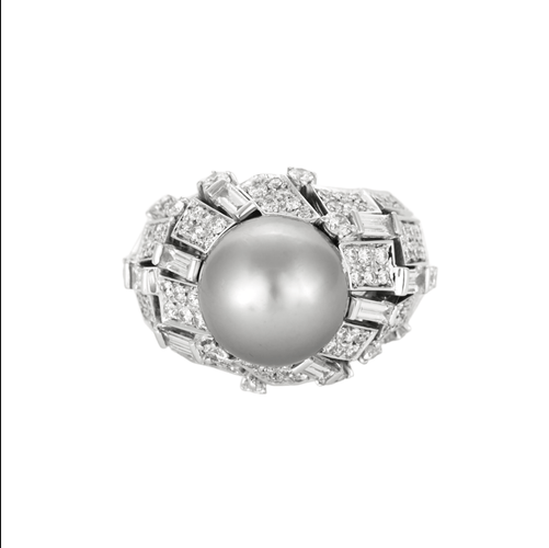 49 MIKIMOTO - Bague cocktail en or gris, perle de culture de Tahiti , diamants 58 Facettes DV14290-6