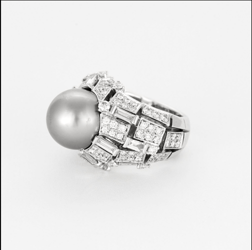 49 MIKIMOTO - Bague cocktail en or gris, perle de culture de Tahiti , diamants 58 Facettes DV14290-6
