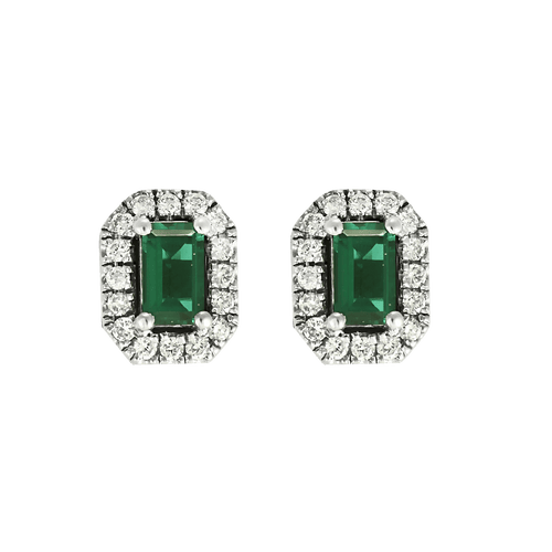 Élégantes boucles d'oreilles en or blanc, émeraudes et diamants 58 Facettes DV11922-7