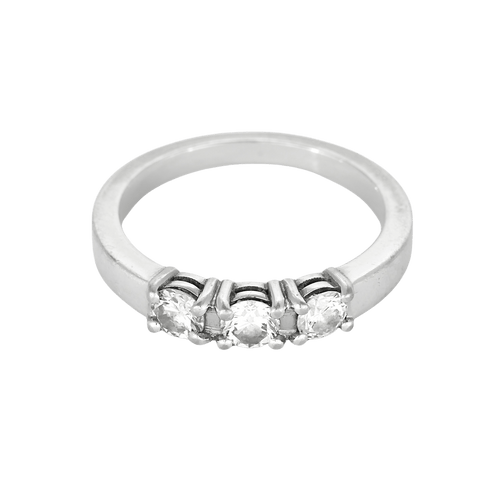 54 Bague jonc en or blanc, trois diamants de taille brillant 58 Facettes DV33707-1