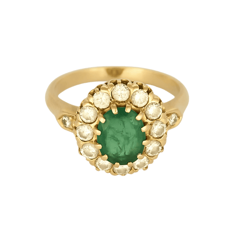 52 Bague marguerite en or jaune, diamants et émeraude 58 Facettes DV33840-1