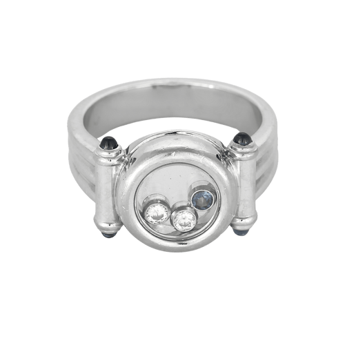 53 Chopard Happy Diamonds - Bague en or blanc avec diamants et saphirs 58 Facettes DV14290-7