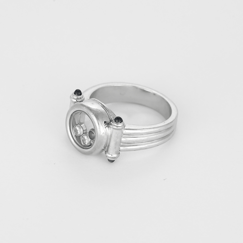53 Chopard Happy Diamonds - Bague en or blanc avec diamants et saphirs 58 Facettes DV14290-7