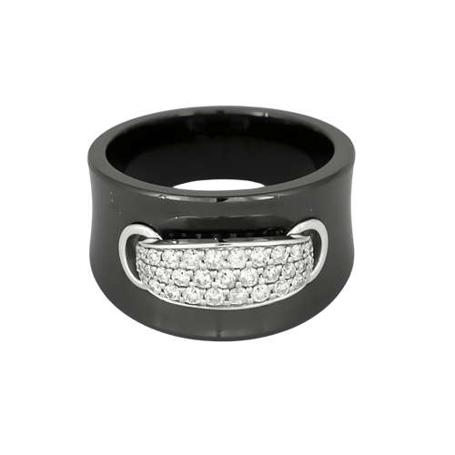 52.5 Bague en céramique noire, or blanc et diamants : 0,35 carat 58 Facettes DV33950-1