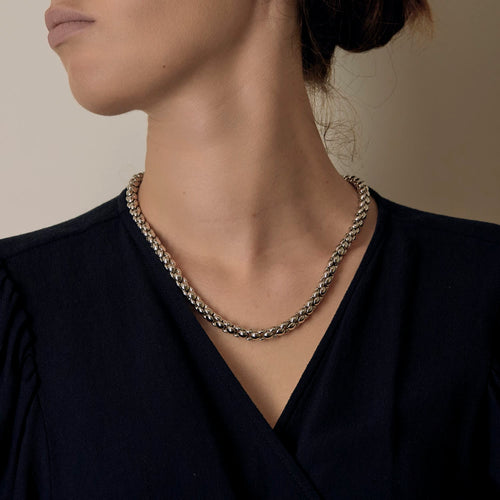 Collier en or blanc à maille popcorn 58 Facettes DV34030-20