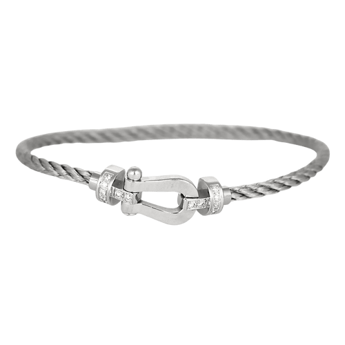 Fred - Force 10 - Moyen Modèle - Bracelet composé d'un cordon en nylon tressé et or blanc, diamants 58 Facettes DV31908-1