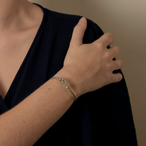 Fred - Force 10 - Moyen Modèle - Bracelet composé d'un cordon en nylon tressé et or blanc, diamants 58 Facettes DV31908-1