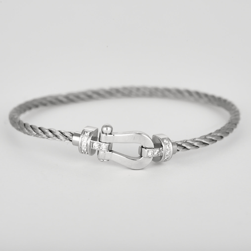 Fred - Force 10 - Moyen Modèle - Bracelet composé d'un cordon en nylon tressé et or blanc, diamants 58 Facettes DV31908-1