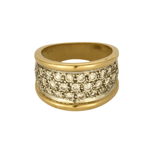 Bague bandeau en or jaune et or gris, pavage diamants 58 Facettes DV26327-12-51-2