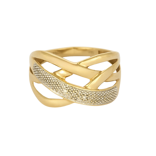 Bague en or jaune, or blanc entrelacée et diamants : 0,02 carat