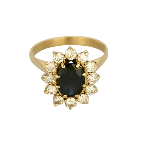 51 Bague marguerite en or jaune, diamants et saphir 58 Facettes DV34627-1
