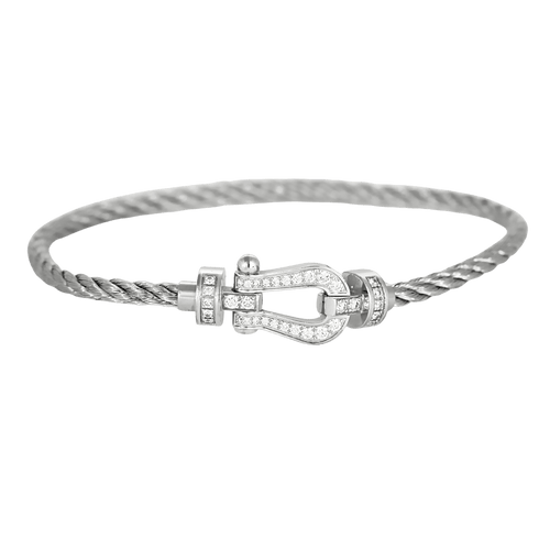 Fred - Force 10 Pavé - Bracelet en acier et manille en or blanc, diamants 58 Facettes DV32294-2