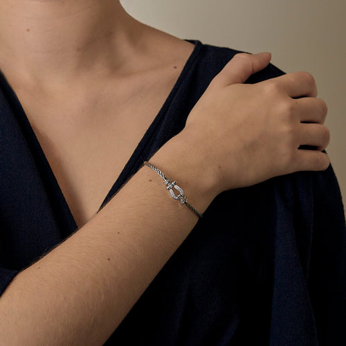 Fred - Force 10 Pavé - Bracelet en acier et manille en or blanc, diamants 58 Facettes DV32294-2