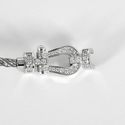 Fred - Force 10 Pavé - Bracelet en acier et manille en or blanc, diamants 58 Facettes DV32294-2