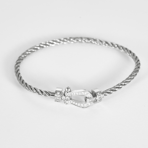 Fred - Force 10 Pavé - Bracelet en acier et manille en or blanc, diamants 58 Facettes DV32294-2