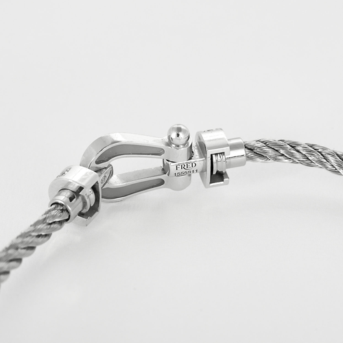 Fred - Force 10 Pavé - Bracelet en acier et manille en or blanc, diamants 58 Facettes DV32294-2